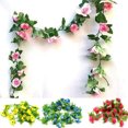 thumbnail image 1 of Visland Artificial Rose Vine Flowers with Green Leaves, Hanging Fake Flower Garland, Roses Vine for Home Hotel Office Wedding Party Garden Craft Wall Decor, 1 of 1