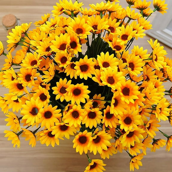 Visland Artificial Sunflower Bouquet, Silk Sunflower Heads Fake Yellow Artificial Flowers for Table Decoration, Home Decor, Bride Holding Flowers(15 Heads Each Bouquet )