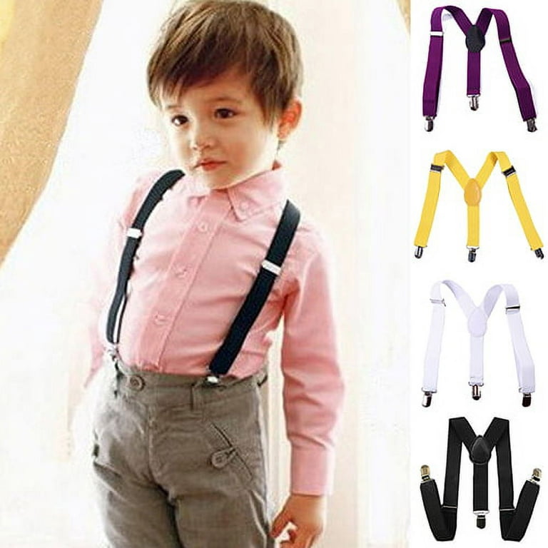 Visland Baby Boys Y Back Adjustable Elastic Suspender Strong Sturdy Clip-on  Braces Pre tied Bow Tie Set Kids Perfect for Tuxedo 