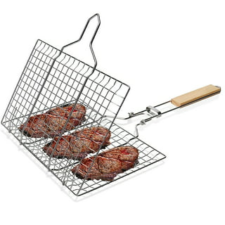 VOXPOA Grill Accessories, Grill Basket and Grill Rack, Portable Folding  Stainless Steel Fish Grilling Basket with Removable Handle for Vegetables