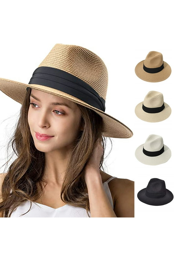 Beach Hat Women's Sun hat Sun Wide Brim Straw Hat for Men Fedora Panama Hat Straw