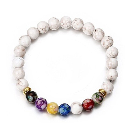 Visland Beads Bracelet Colorful Beaded Elastic Rope Decorative Gift Faux Volcanic Agate Stone Energy Bangle Fashion Charm for Dating