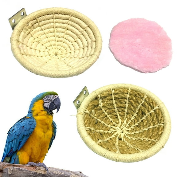 Visland Bird Breeding Nest, Cotton Rope or Hemp Rope Cage Hanging Hatching Nesting Nest House Bed with Mat (Random Color) for Finch Canary Budgie Lovebird Pearl Bird and Small Parrot
