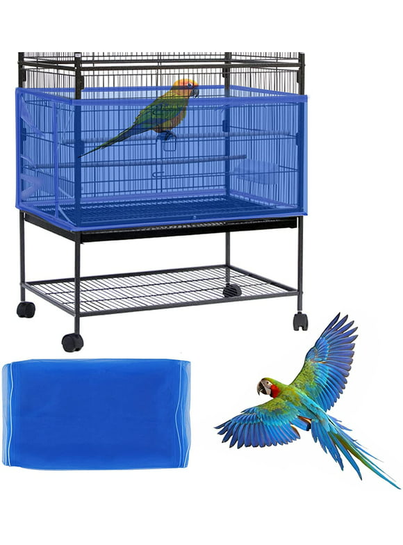 Visland Bird Cage Cover, Bird Cage Seed Catcher, Adjustable Soft Airy Nylon Mesh Net, Birdcage Cover Skirt Seed Guard for Parrot Parakeet Macaw African Round Square Cages