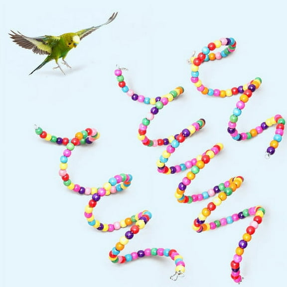 Visland Bird Cage Toy Colorful Beads Resting and Playing Leisure Toys Parrot Climbing Wood Swing Toy for Small Medium Parrots