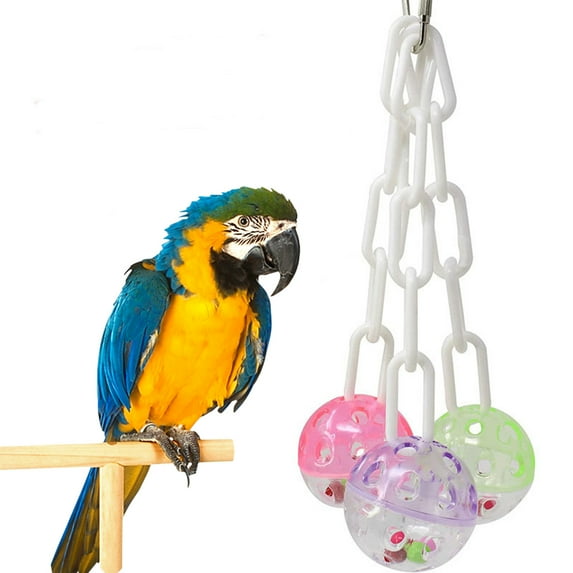 Visland Bird Toys Colorful Bell Ball Plastic Interactive Hanging Toy Parrot African Grey Cockatoo Cockatiel Conure Caique Eclectus and Similar Birds