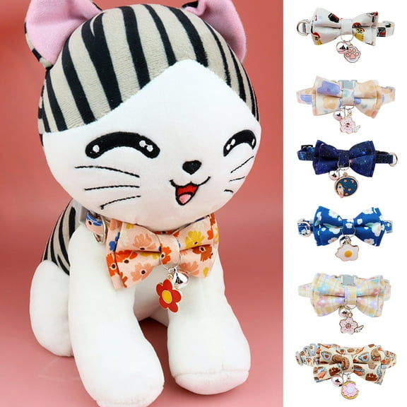 Visland Breakaway Cat Collar with Bow Tie and Bell, Cute Floral Patterns, Kitty Adjustable Safety Collars for Cats or Small Dogs