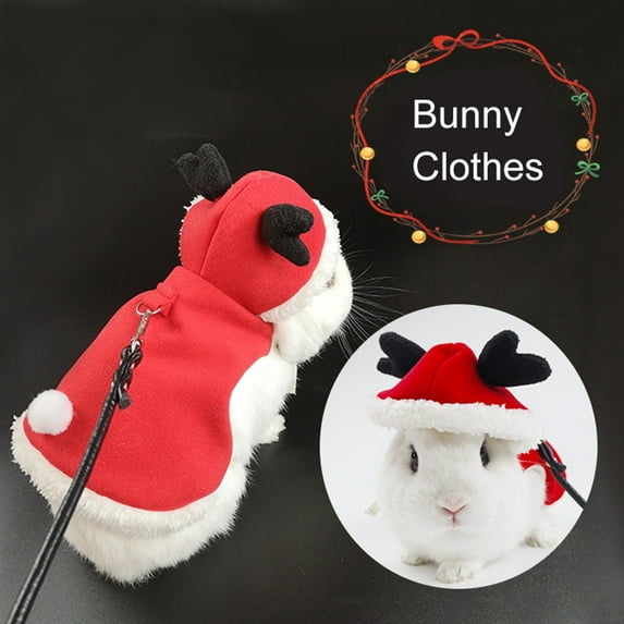 Visland Bunny Christmas Clothes, Cute Elk Deer Shape Soft Thicken Plush Coral Fleece Winter Windproof Warm Sleeveless Hooded Vest Pet Clothes Costume for Guinea Pig Ferrets Kitten Chihuahua
