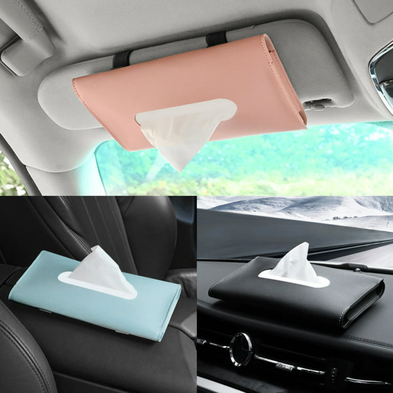 Car Tissue Holder, Sun Visor Napkin Holder, Car Visor Tissue Holder, PU  Leather backseat tissue case holder for car,Vehicle(black)