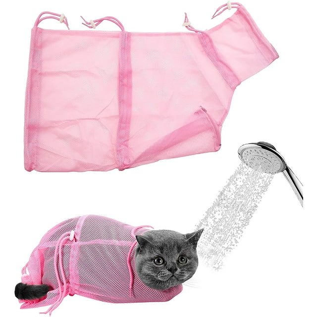 Visland Cat Bathing Bag,Puppy Dog Cleaning Shower Bag- Adjustable Anti-Bite and Anti-Scratch Polyester Soft Restraint Cat Grooming Bag for Bathing, Nail Trimming, Injection, Medicine Taking