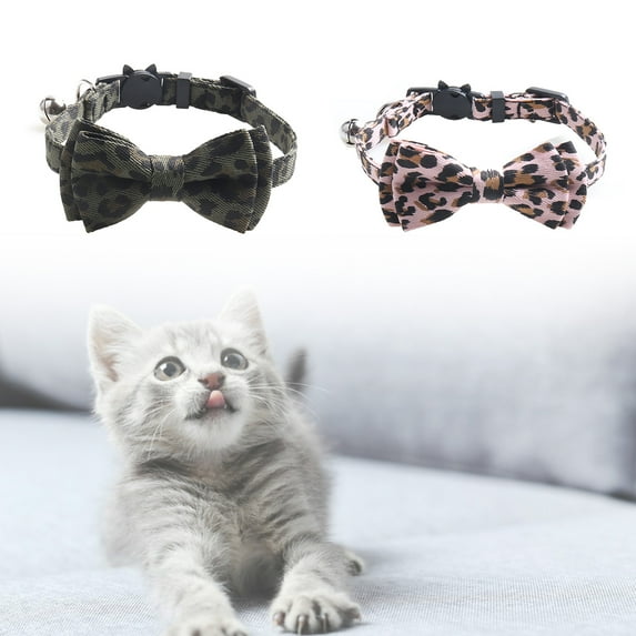 Visland Cat Collar And Pet Special Leopard And Bowknot Design, Cat Collar Kitty Collar With Bowtie And Bell Kitten Cats Adjustable For Cat,Dog