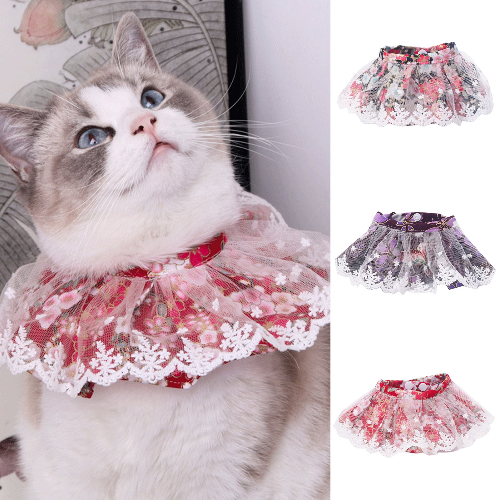 Visland Cat Collar Lace Stitching Soft Comfortable Floral Print