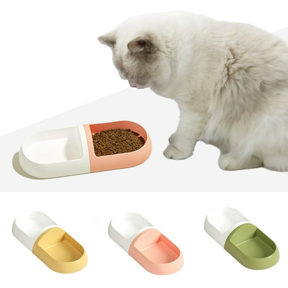 Visland Cat Food Bowl Color Matching Detachable Capsule Shaped Pet Double Bowl Kitten Cat Food Feeder Pet Supplies