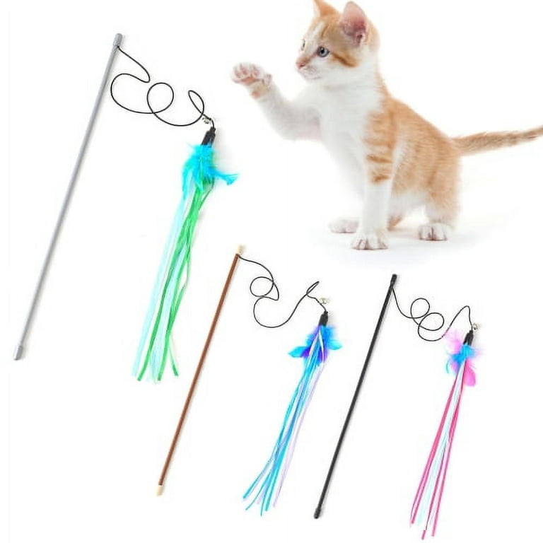 Visland Cat Toy Wand, Interactive Colorful Ribbon Teaser Cat Toys ,  Interactive Funny Cat Toy , Cat Fishing Rod with Bell 