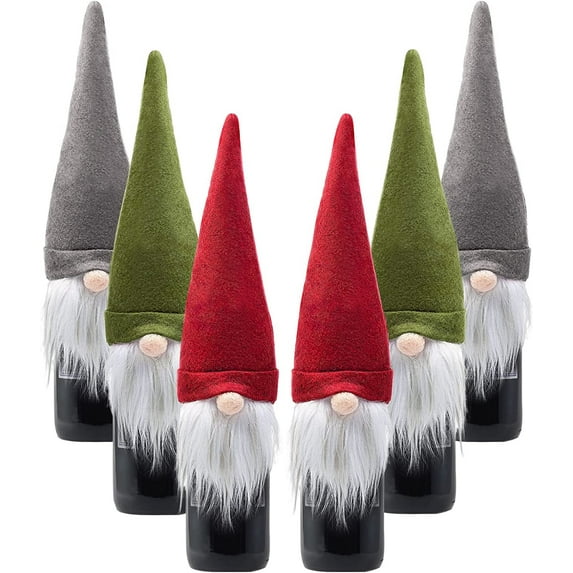 Visland Christmas Gnomes Wine Bottle Cover,Santa Hat Shape Gnomes Wine Bottle Topper Cover for Christmas Decorations Xmas Party Decor