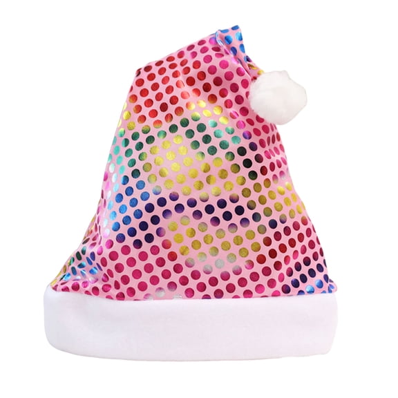 Visland Christmas Hat with Plush Ball Decoration Christmas Accessories Christmas Costume Sequin Santa Hat for Party