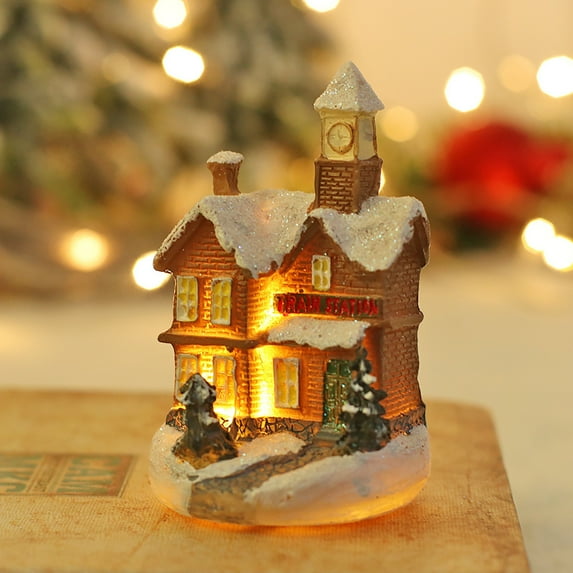 Visland Christmas Village - LED Lighted Christmas Village Houses with Figurines, Christmas Village Collection Indoor Room Decor - Collectible Buildings