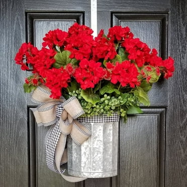 Visland Colorful Artificial Red Geranium Wreath, 33cm x 28cm x 8cm