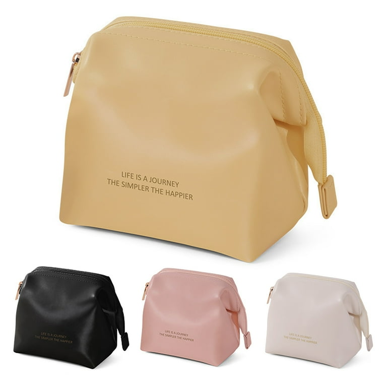 Visland Cosmetic Bag Large Opening Solid Color Square Smooth