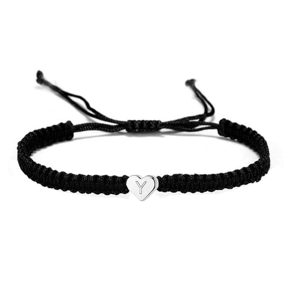 Visland Couple Bracelet Heart Shape Braided Rope Decorative Gifts 26 Letters Initial Charms Bracelet Jewelry for Valentines Day - 1PC