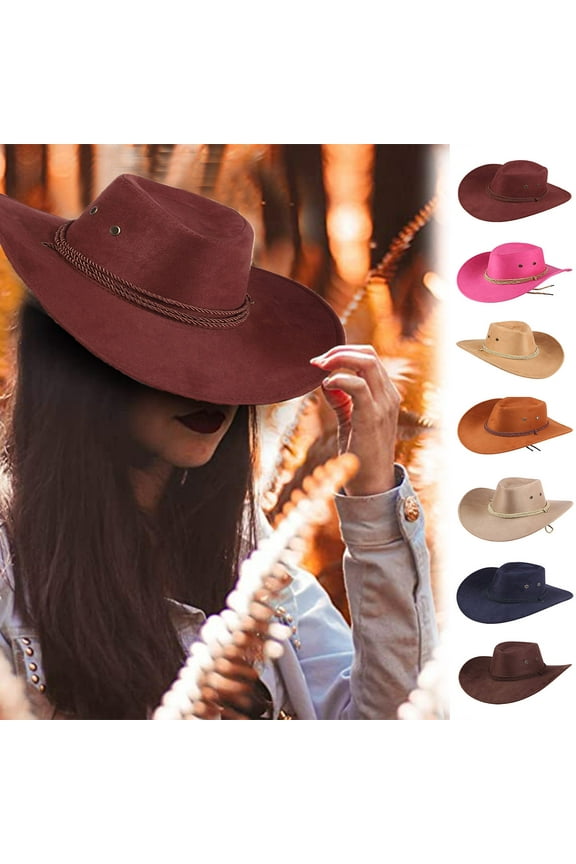 Cowboy Hat, Faux Suede Hats for Men and Women Classic Pinch Front Wide Brim Fedora Western Outback Outdoor Hat,Spring Summer Cool Pure Color Cap for Outdoor