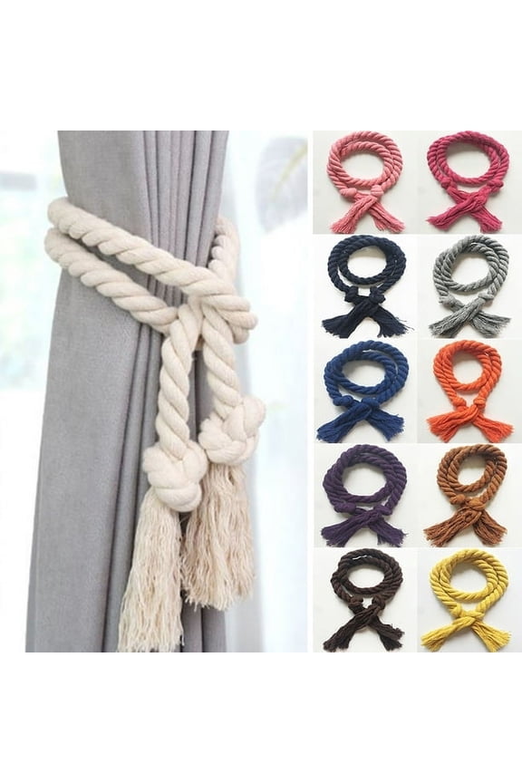 Curtain Tiebacks Natural Cotton Rural Style Solid Color 2 Count