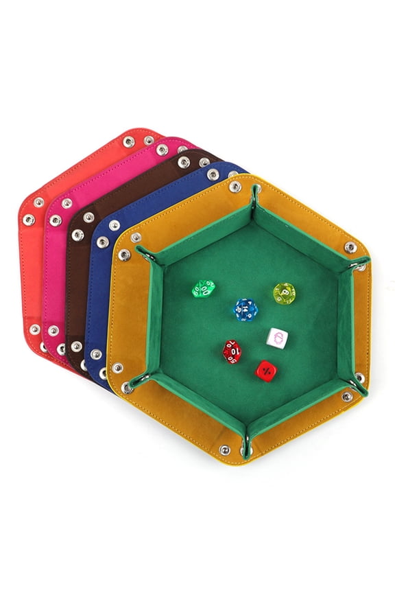 Dice Tray PU Leather Dice Trays Folding Hexagon Dice Holder Tray for Dice Games Like RPG, DND and Other Table Games