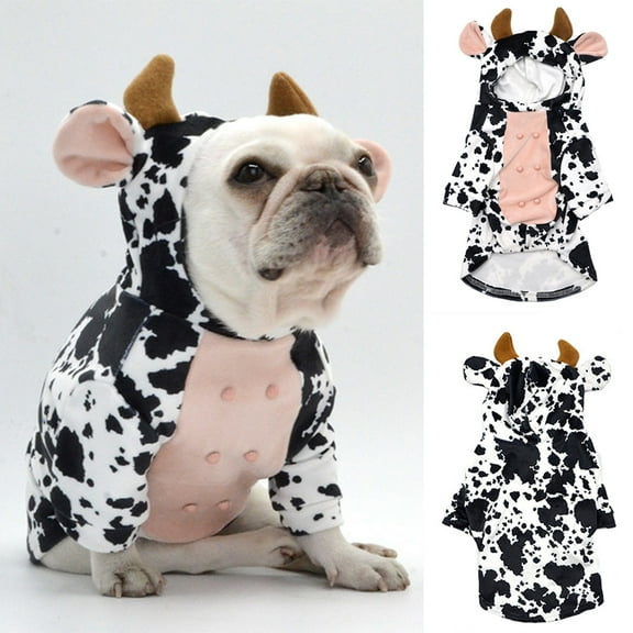 Visland Dog Cat Hoodie Costume, Soft Skin Friendly Flannel Plush Winter Warm Cute Funny Cows Pet Clothes for Puppy Kitten Halloween Theme Party Cosplay