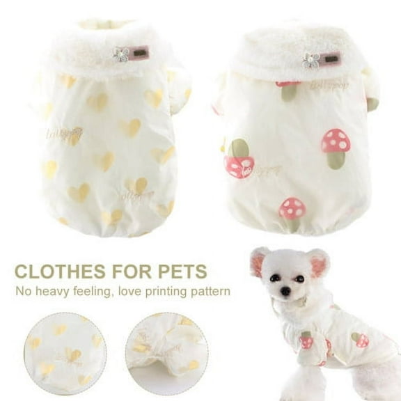 Visland Dog Cat Vest Coat, Fashion Casual Button Closure Cute Heart Mushroom Pattern Soft Cozy Plush Lined Autumn Winter Warm Windproof Jacket Pet Clothes Costume for Puppy Kitten Outdoor Daily Wear