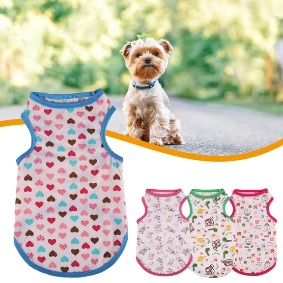 Visland Dog Shirt Shrink-resistant Sleeveless Cotton Cute Cartoon Print Puppy Clothes for Summer