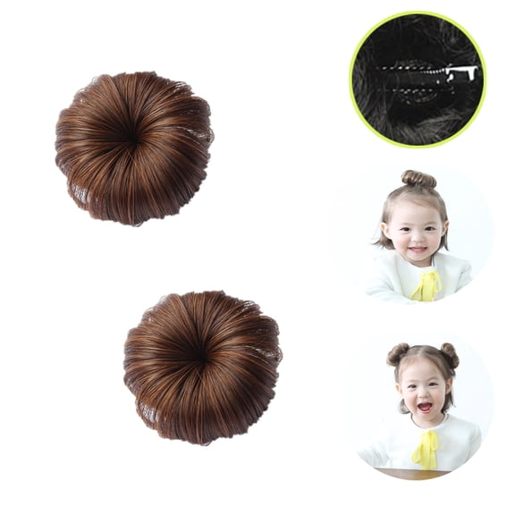 Visland Donut Chignons, Hairpiece Curly Bun Extensions Scrunchie Updo Hair Pieces Synthetic Hairpin in Messy Bun Hair Piece for Women,Kids, 2 Pcs,Light Brown