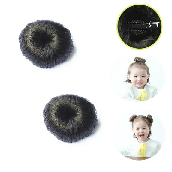 Visland Donut Chignons, Hairpiece Curly Bun Extensions Scrunchie Updo Hair Pieces Synthetic Hairpin in Messy Bun Hair Piece for Women,Kids, 2 Pcs,Natural Black