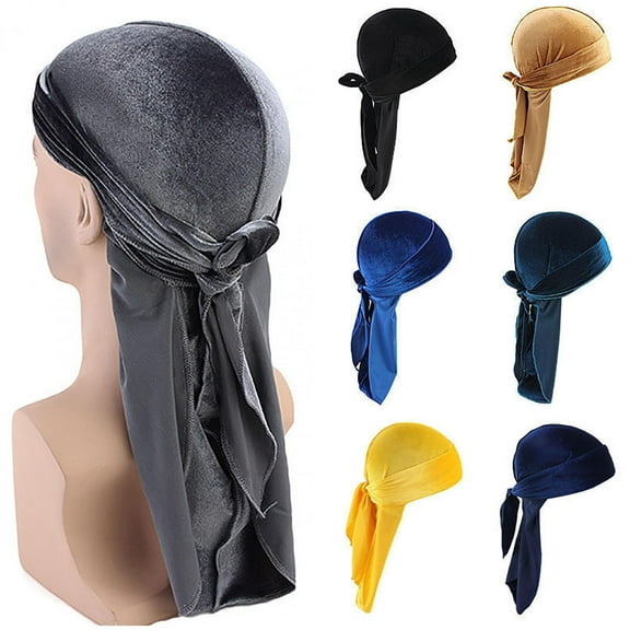 Visland Durag Cap Solid Color Ultra Soft Keep Warm Velvet Men Women Head Wrap with Long Tail for Winter