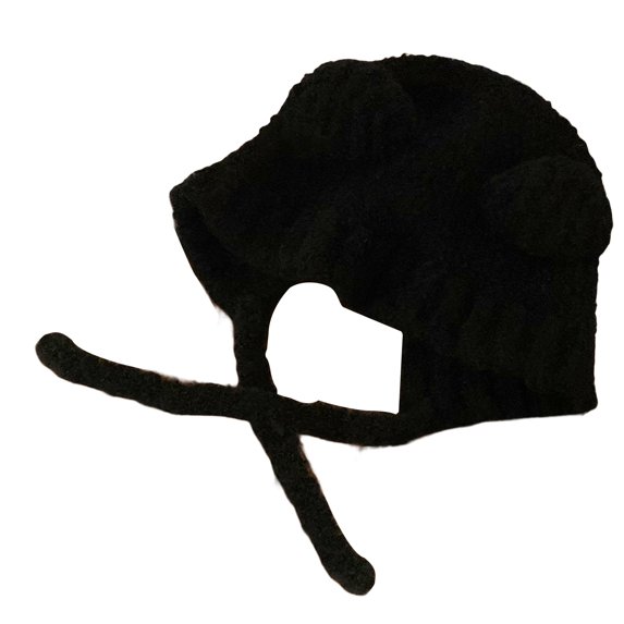 Visland Ear Protection Lace-up Winter Hat Women Solid Color Bear Ear Decor Knitted Hat Daily Accessories