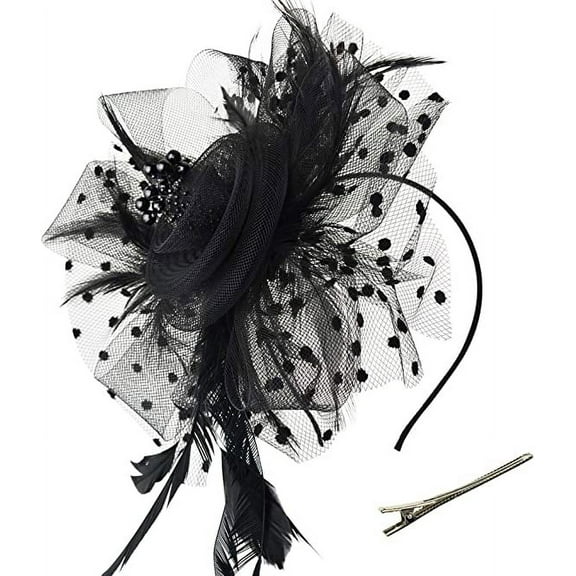 Visland Elegant Faux Feather Mesh Fascinator Hat with Clip, Black