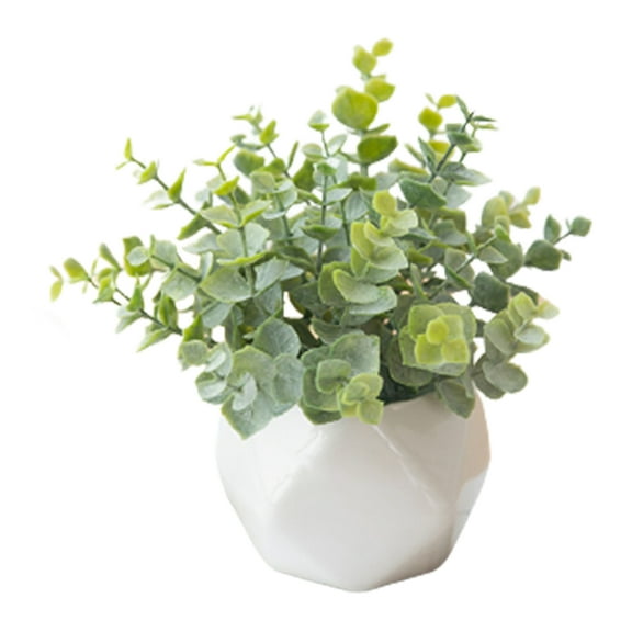 Visland Eucalyptus Potted Plants, Artificial Eucalyptus Plants with Vase, Artificial Eucalyptus Leaves in Pots, Mini Green Faux Potted Plants for Office Desktop Greeny Home Decor