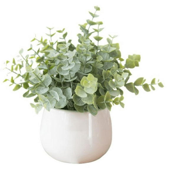 Visland Eucalyptus Potted Plants, Artificial Eucalyptus Plants with Vase, Artificial Eucalyptus Leaves in Pots, Mini Green Faux Potted Plants for Office Desktop Greeny Home Decor