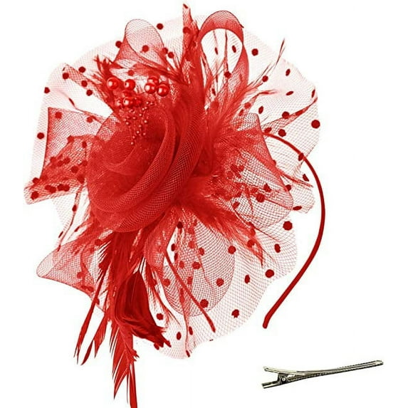 Visland Fascinators Hat Flower Mesh Ribbons Feathers on a Headband and a Clip Tea Party Headwear for Girls and Women