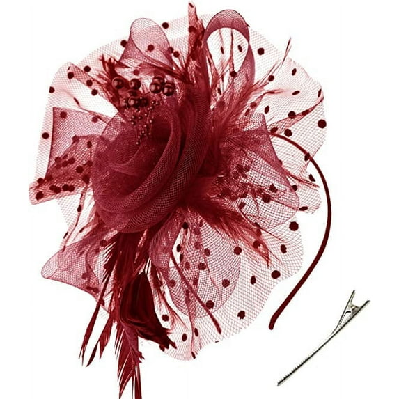 Visland Fascinators Hat Flower Mesh Ribbons Feathers on a Headband and a Clip Tea Party Headwear for Girls and Women