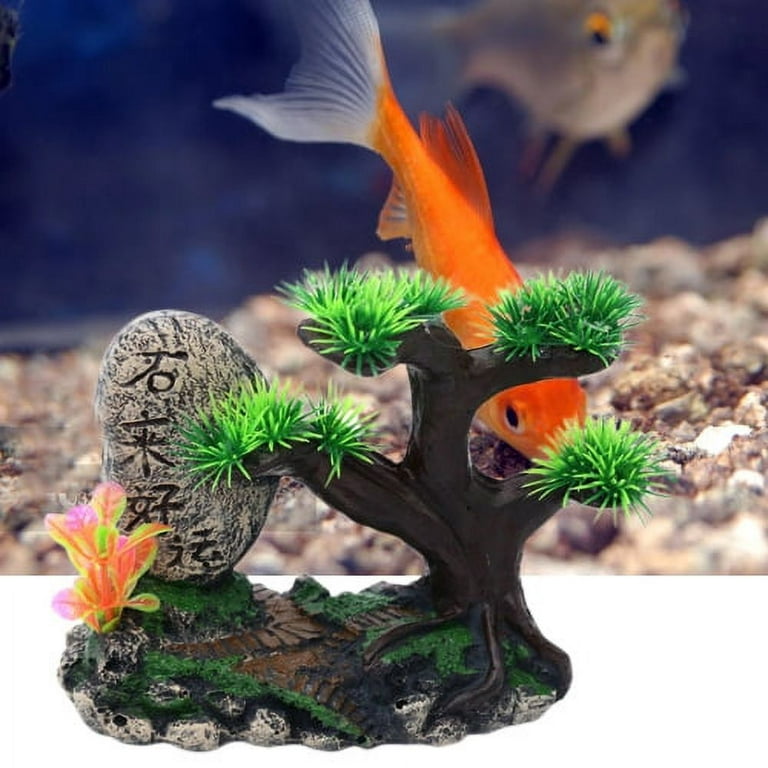 Visland Fish Tank Decoration - Aquarium Accessories,Green Plant Decor,Resin Material Artificial Rock Decorations for Fish Favors, Style#A
