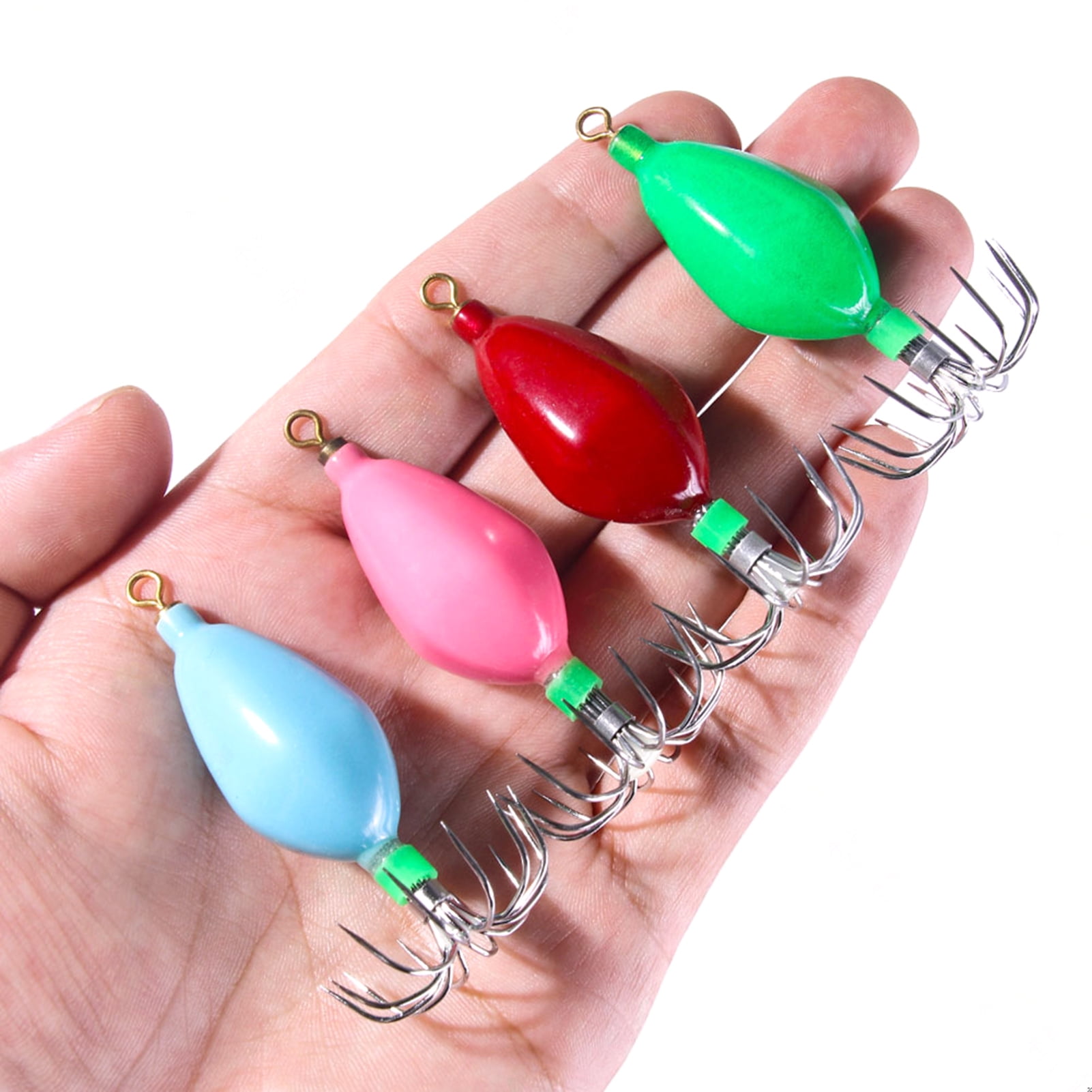 Jig Heads 5pcs Fishing Squid Jig Hooks Set Saltwater Sea Fishing Luminous Simulation Shrimp Prawn For Octopus Cuttlefish Swim Jig