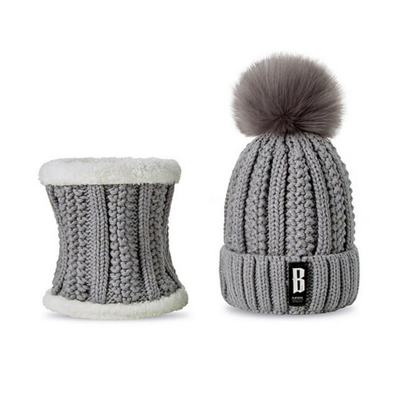Visland Girls Winter Knitted Beanie Hat, Winter Hat Scarf Set for Women, Soft Stretch Warm Fleece Lined Ski Beanie Cap with Pompom
