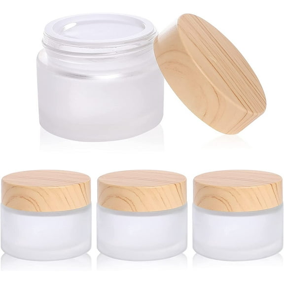 Visland Glass Cosmetic Containers, Round Frosted Cosmetic Jars with Leakproof lids, Small Empty Glass Sample Jars for Makeup Lip Scrub Balm Lotions Sample Eye Creams DIY - 1PC