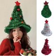 thumbnail image 1 of Visland Green Ribbon Hat with Plush Small Ball Star Cap Top Xmas Dress Up Cloth Xmas Performance Wear Hat for Christmas, 1 of 8