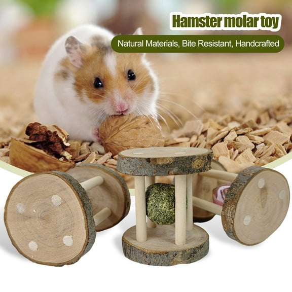 Visland Hamster Chew Toy All-Natural Dental Care High Durability Bite-Resistant Cage Landscaping 3 Styles Rabbit Chinchilla Molar Toy Teeth Grinding Roller Pet Supplies