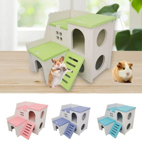 Visland Hamster House Durable Stable PVC Ladder Design Interesting Double Layers Hideout Nest Hut Villa Cage Accessory Pet Play Toy for Small Animal Hedgehog Gerbils Mice Chinchilla Exercise