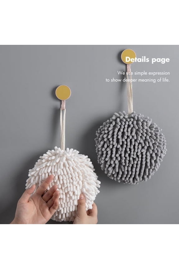 Hanging Bathroom Hand Towels Chenille Fluffy Ball Towel Quick Dry Plush Absorbent Towels for Kitchen or Washstand,Soft Absorbent Microfiber Hand Towels