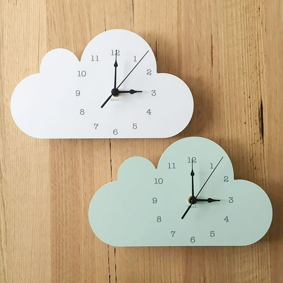Visland Hanging Clock Delicate Removable Cloud-shaped Cartoon Kids Room Wooden Wall Clock for Daily Use
