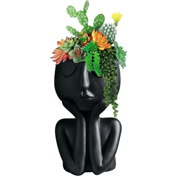 Visland Head Planter Pot, Ceramic Succulent Planter Vase Greek Statue Planter Human Face Plant Pot Artistic Ornament for Indoor Outdoor Home Garden Decor