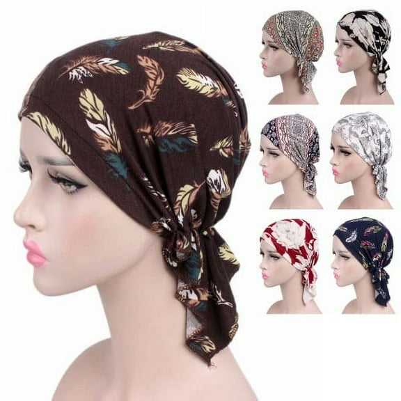 Visland Head Scarf Fashion Print Stretchy Headdress Dome No Brim Turban Hat for Spa